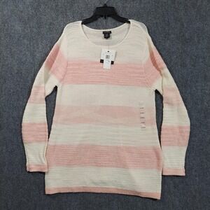 Calvin Klein Jeans Sweater Womens 2XL Flamingo Pink‎ Striped Open Back Pullover